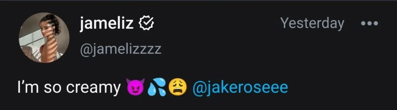Screenshot of a social media post by Jameliz with a short caption and emoji