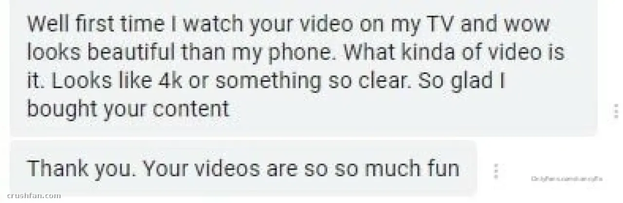 Screenshot of a chat where a fan praises Nancy Flo's video quality and she replies.