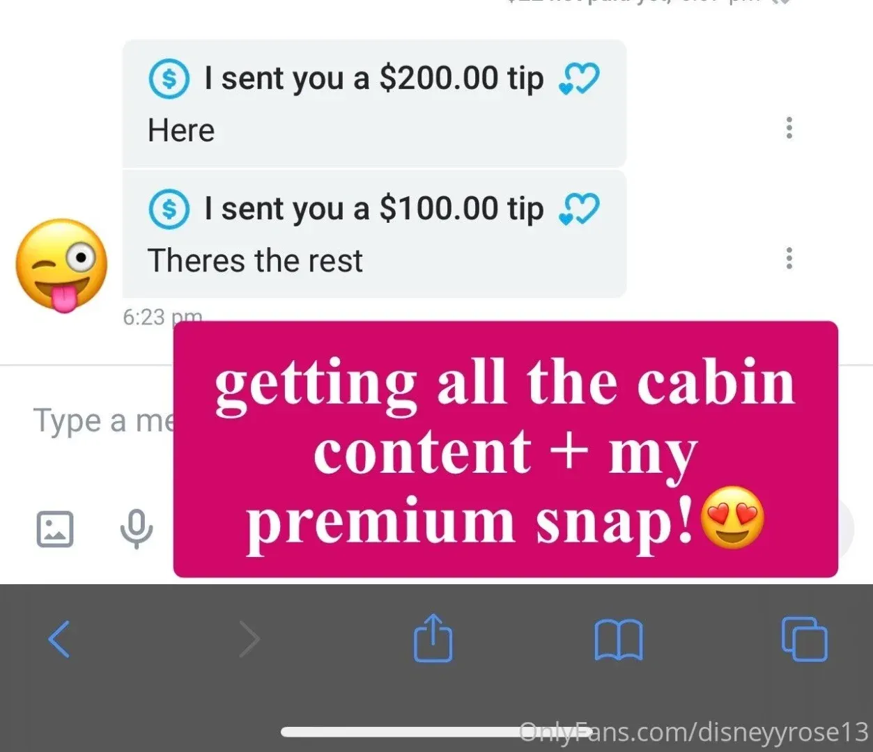Captura de chat que muestra notificaciones de propinas sobre un banner promocional rosa
