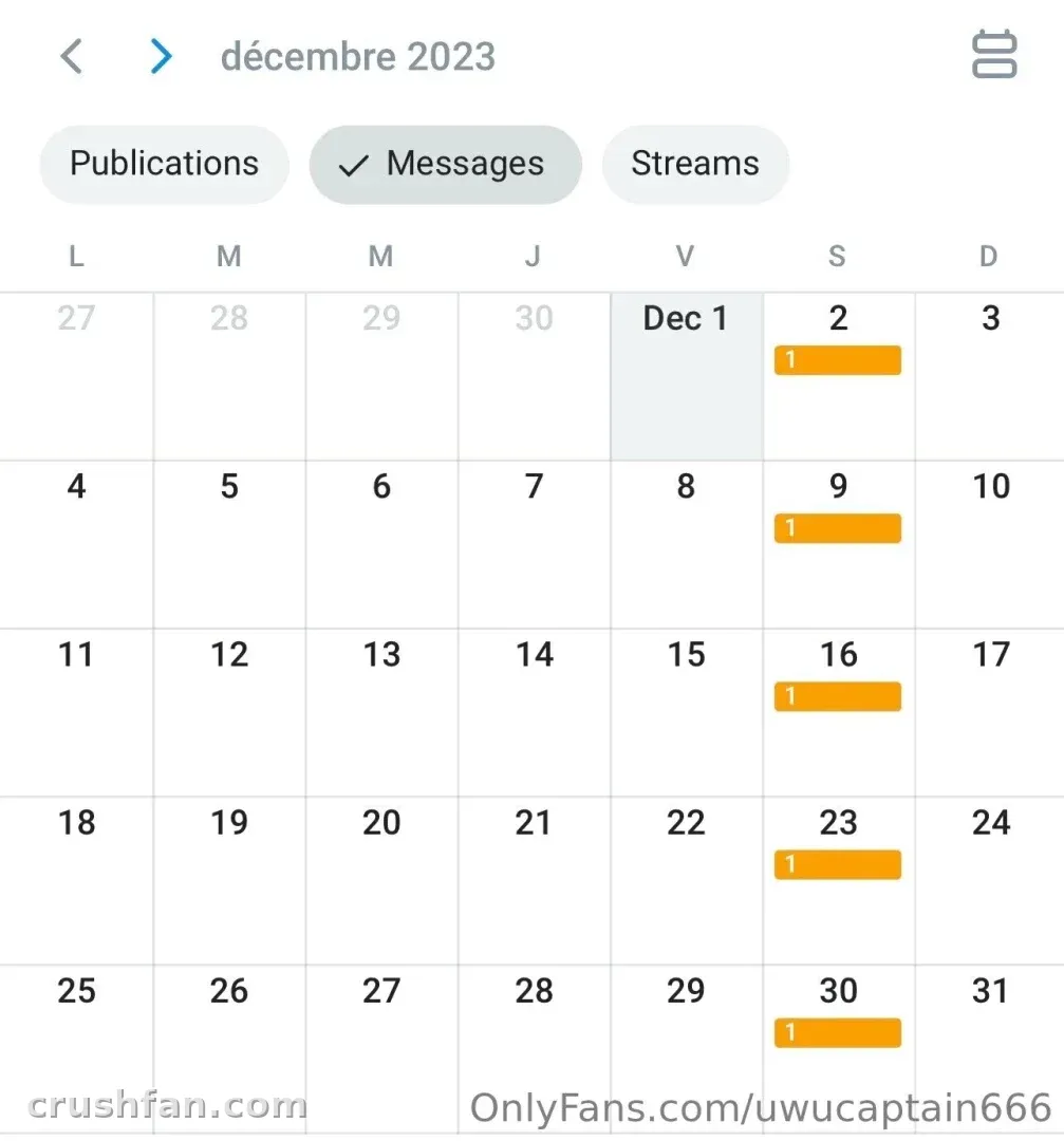 Calendar view of December 2023 with orange bars marking active posting days