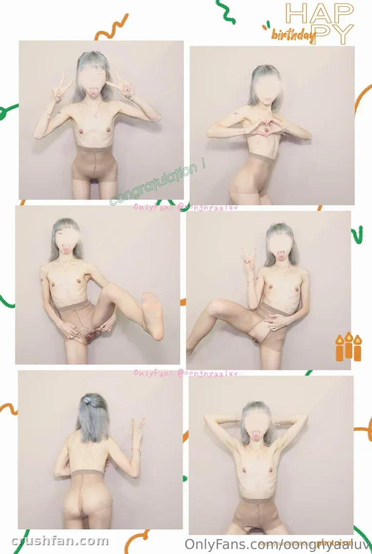 김웅냐 in a beige bralette and bottoms posing in a six-panel studio collage.