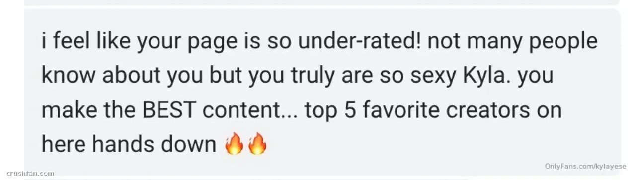 Screenshot of a fan message praising Kyla's creator page