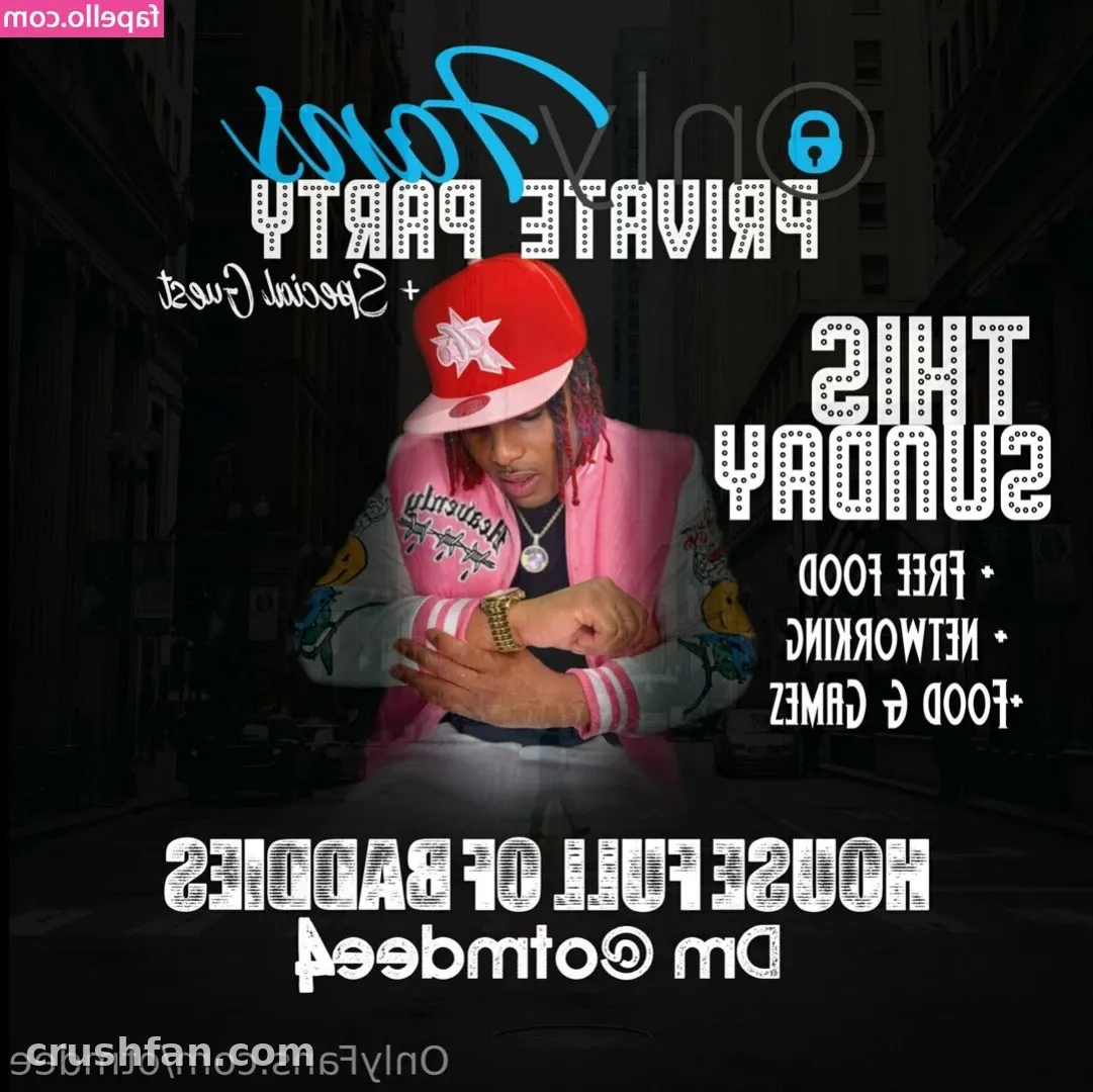 Dee in a red cap and pink jacket posing in a dark street setting with graphic text overlays.