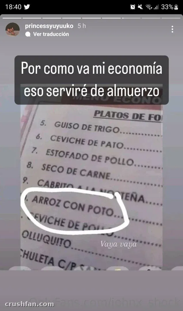 Screenshot of a social media story showing a printed menu with a circled dish name