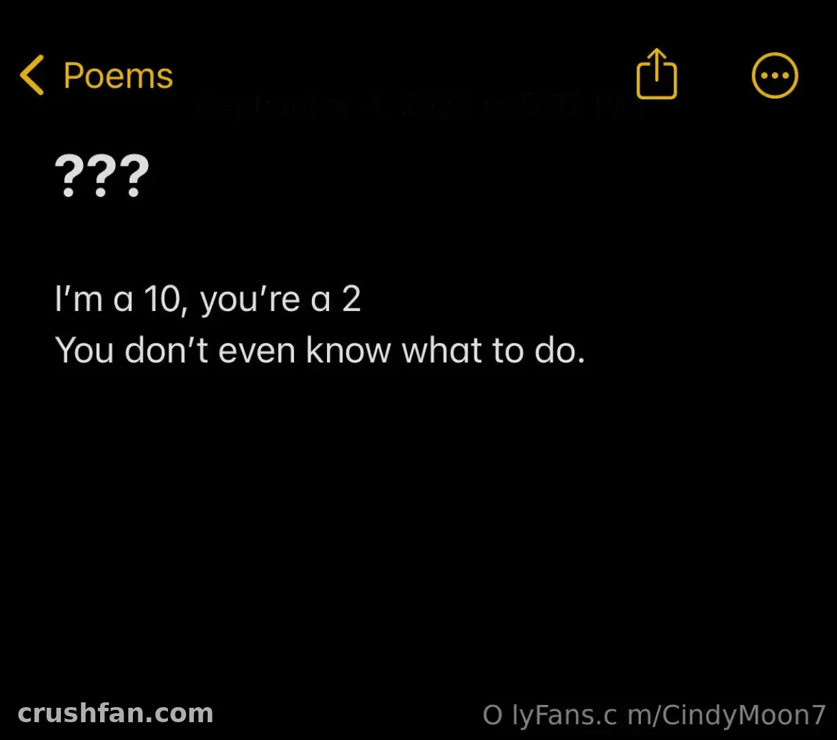 Dark phone screen showing a short poem titled with question marks and two lines of text.