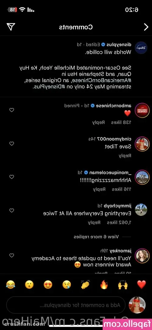 Screenshot of a dark-mode comment thread with fan replies and emoji reactions