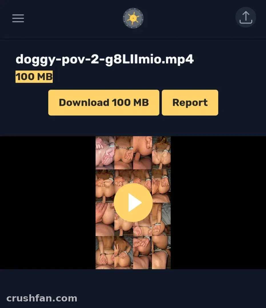 Dark mobile page with a mosaic video preview and yellow download buttons