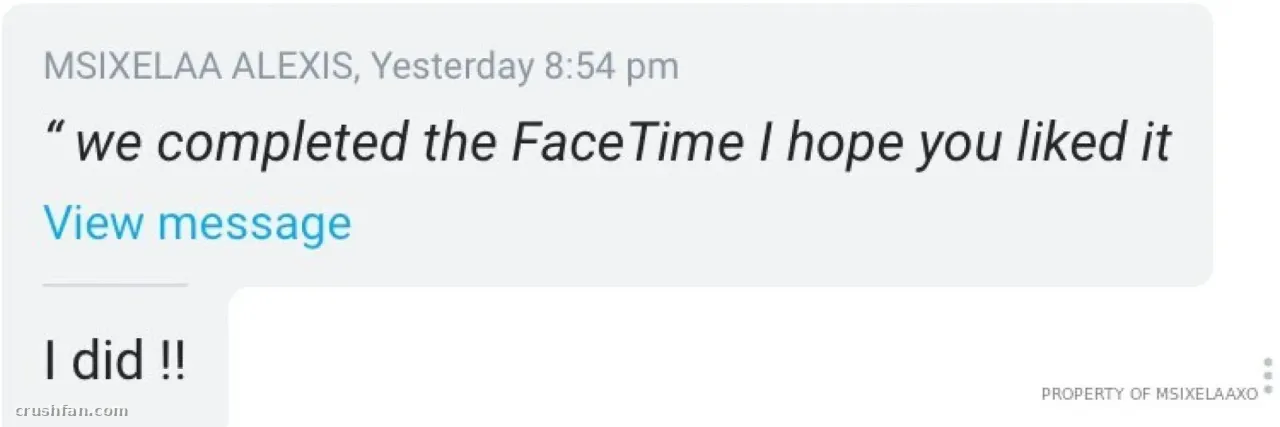 Screenshot of a message from MSIXELAA ALEXIS about a completed video call.