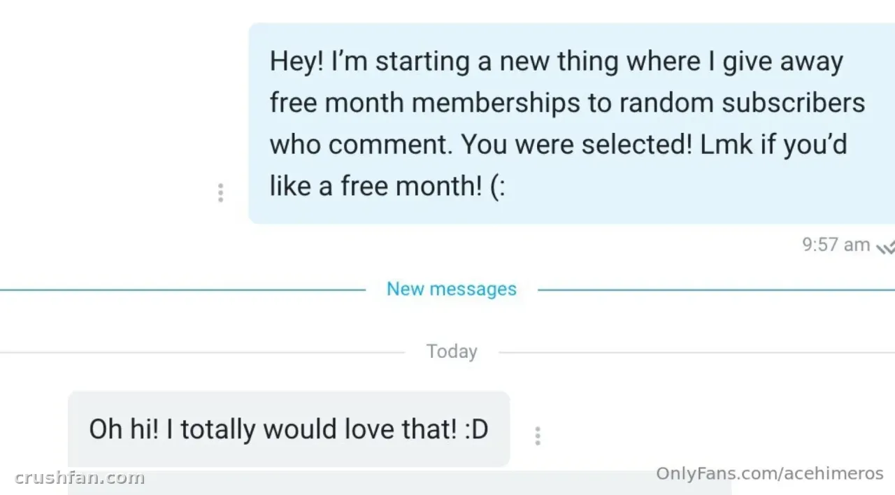 Screenshot of a friendly message exchange offering a free membership to a subscriber
