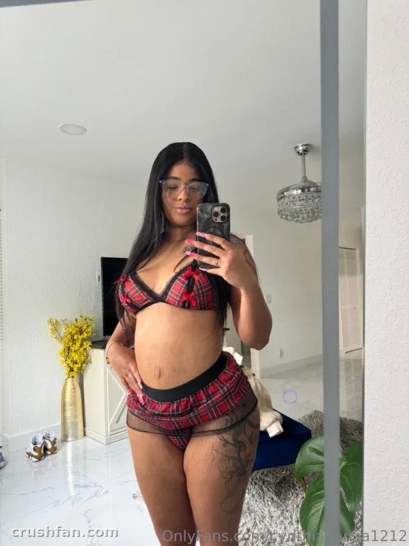 Cynthiagarcia1212 taking a mirror selfie in plaid lingerie