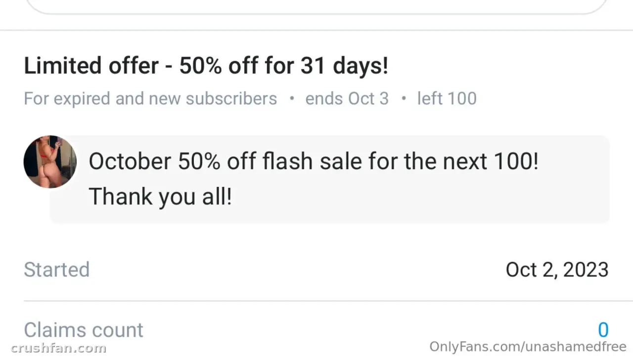 Captura de tela de uma mensagem de oferta promocional com um pequeno avatar e texto cinza