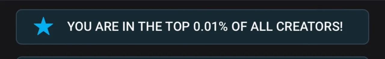 Dark blue banner with a blue star and white text about a top creator ranking