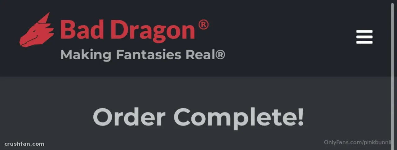 Écran sombre avec un logo de dragon rouge et un grand texte blanc de confirmation de commande.