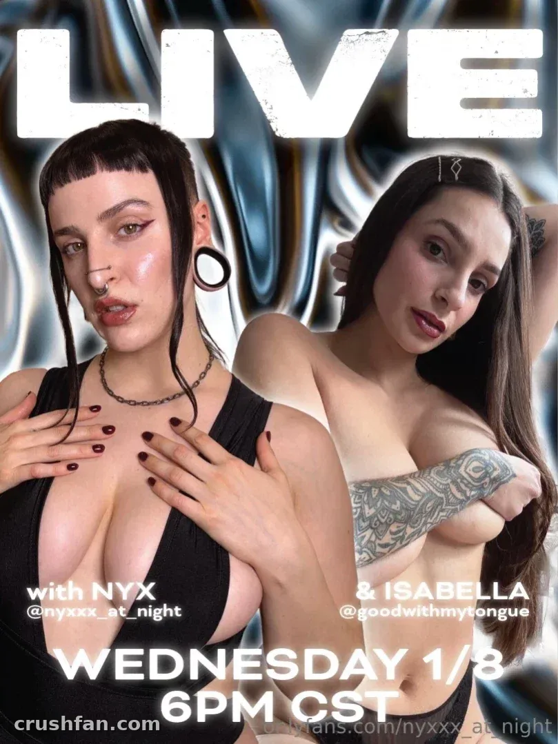Nyx de top preto contra um fundo metálico com o texto LIVE acima