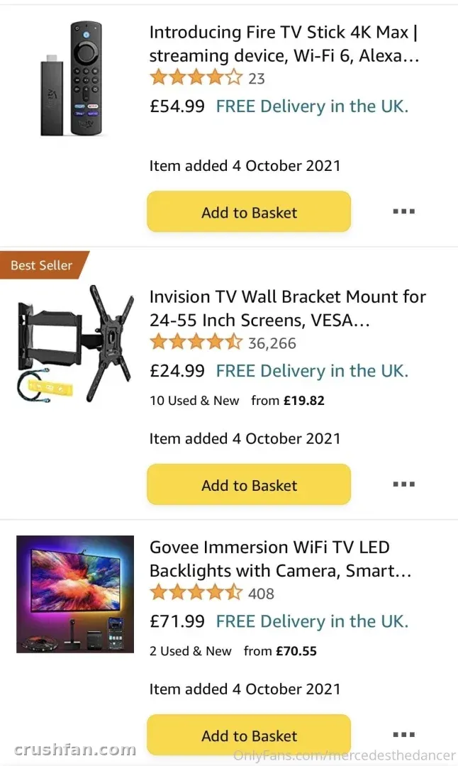 Screenshot of an online shopping order history listing three electronics items