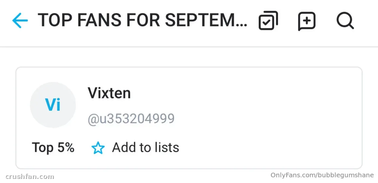Screenshot of a creator platform leaderboard card showing a top fan entry.