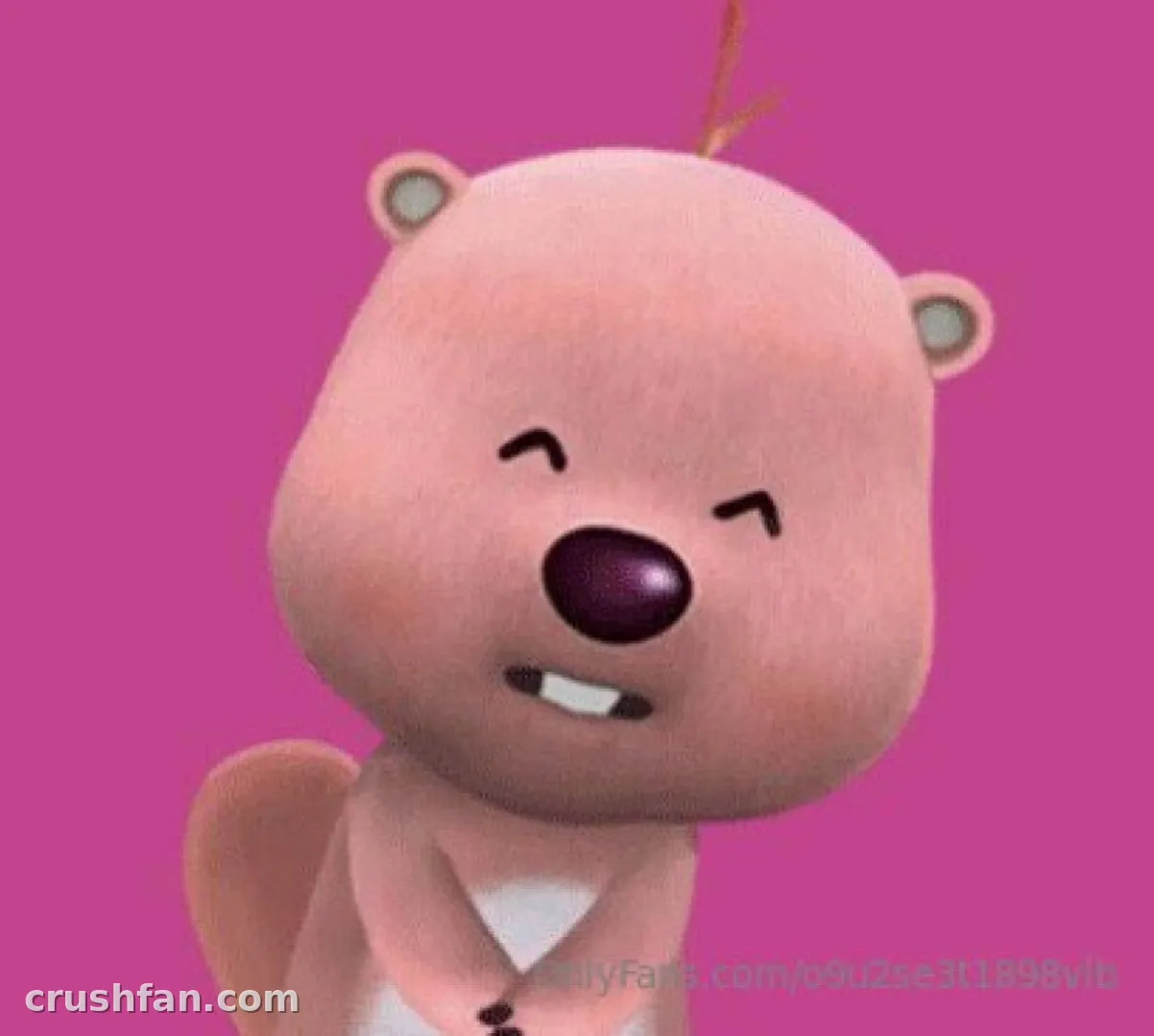 Pink cartoon animal character winking against a magenta background in an animated clip