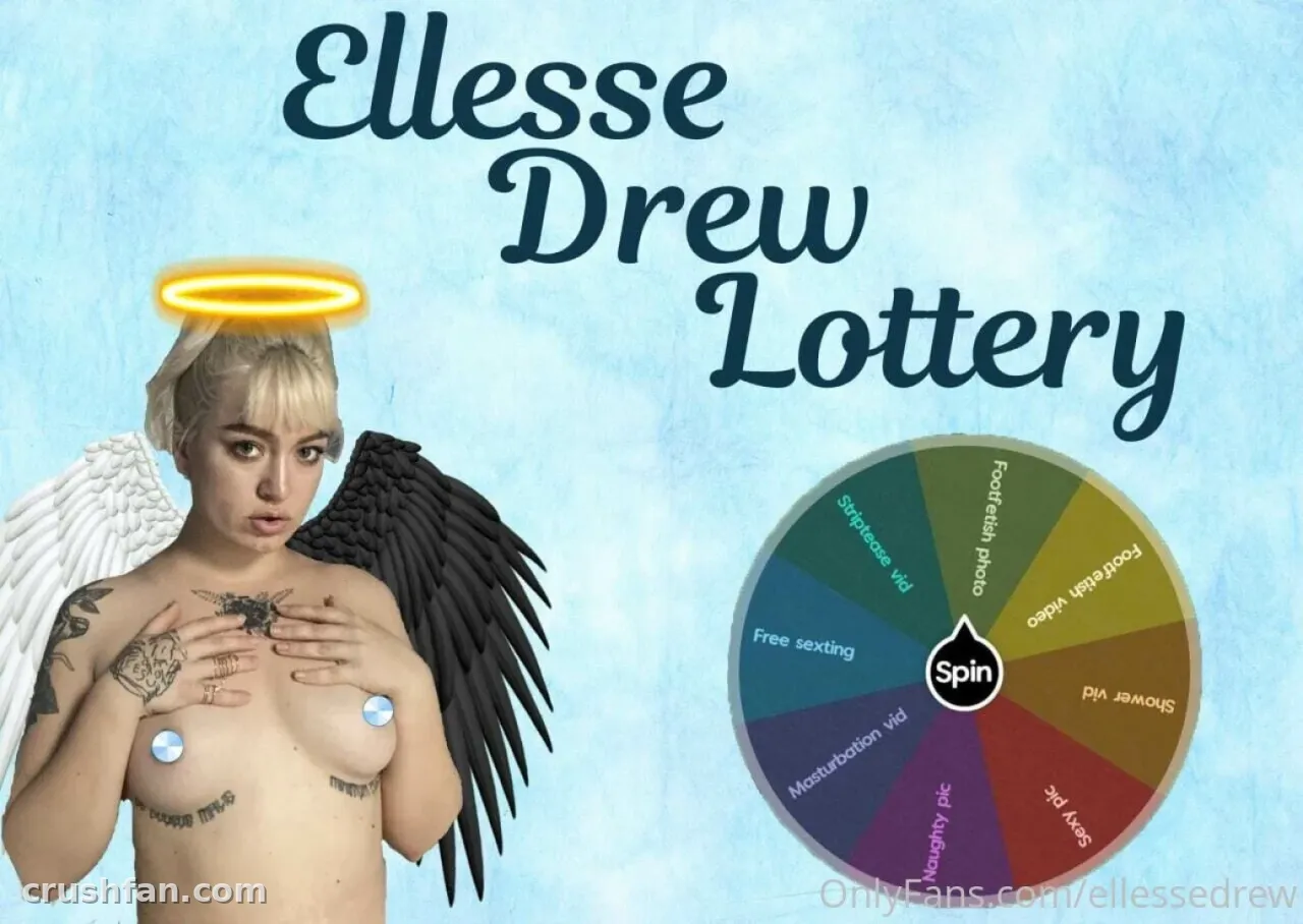 Creator with angel wings and halo beside a colourful prize spinner wheel on a blue background