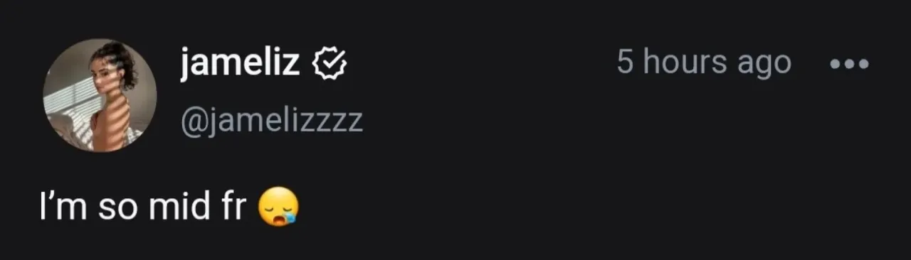 Screenshot of a social media post by jameliz with a short caption and emoji