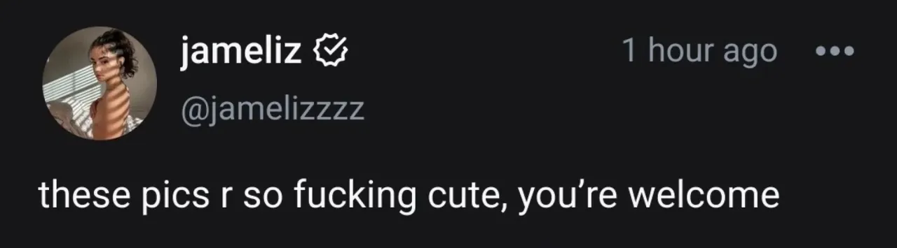 Screenshot of a social media post by Jameliz with a dark background and a short caption.